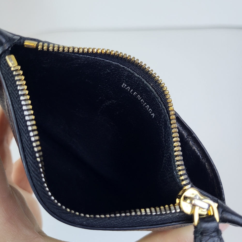 Balenciaga Logo Textured Leather Cash/Credit Card Zip Mini Wallet - Picture 5 of 7